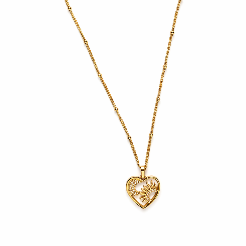 Collier cœur soleil en acier inoxydable doré - bijou femme résistant à l'eau | Fofa & Lilou Maroc
