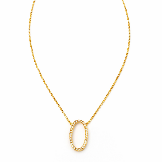 Collier pendentif ovale zircons acier inoxydable doré - bijou femme élégant résistant à l'eau | Fofa & Lilou Maroc