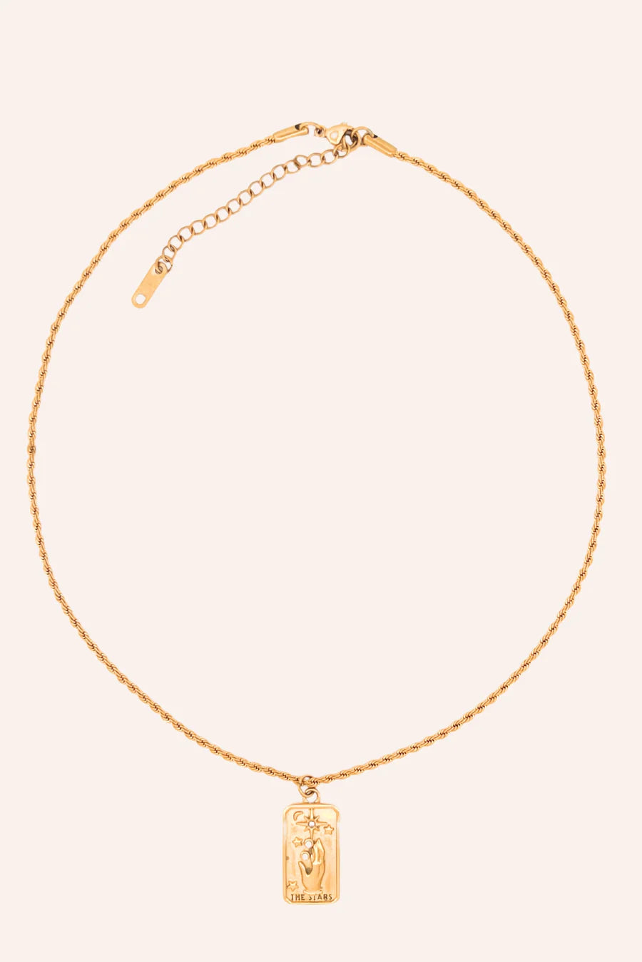 Collier chaîne torsadée dorée pendentif plaque rectangulaire gravée main étoile cristal serti en acier inoxydable 316L - bijou femme mystique | Fofa & Lilou Maroc